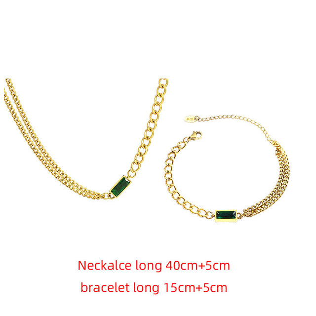 Czarne i zielone kamienie szlachetne, cyrkonia - łańcuch bransoletka, naszyjnik, zestaw biżuterii ze stali nierdzewnej - Wianko - 4