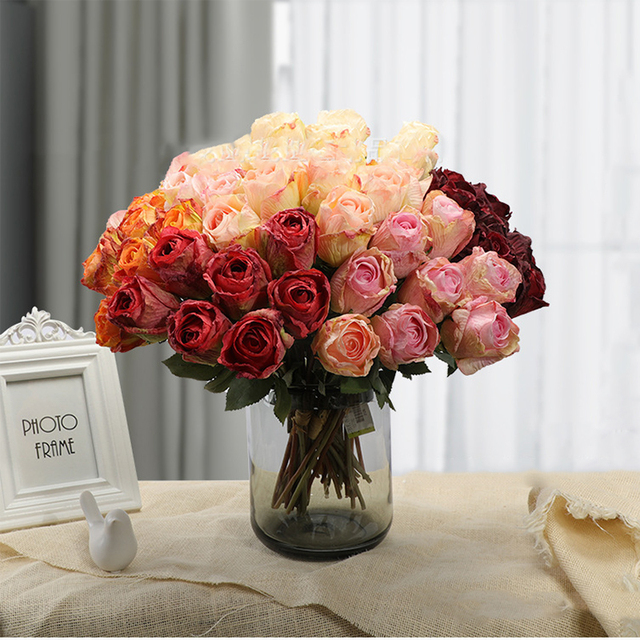 Róża jedwabna - 7 sztuk, bukiet sztucznych kwiatów do dekoracji na przyjęcia, ogrodowe akcesoria świąteczne i walentynkowe - Wianko - 2