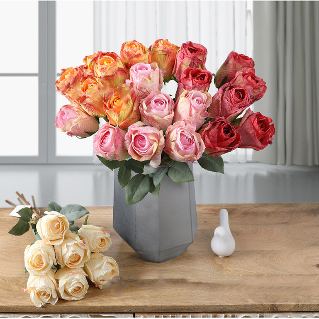 Róża jedwabna - 7 sztuk, bukiet sztucznych kwiatów do dekoracji na przyjęcia, ogrodowe akcesoria świąteczne i walentynkowe - Wianko - 3