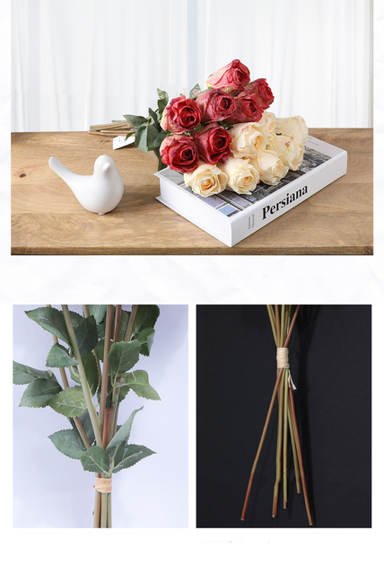 Róża jedwabna - 7 sztuk, bukiet sztucznych kwiatów do dekoracji na przyjęcia, ogrodowe akcesoria świąteczne i walentynkowe - Wianko - 4