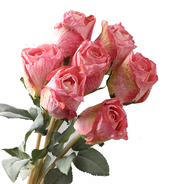 Róża jedwabna - 7 sztuk, bukiet sztucznych kwiatów do dekoracji na przyjęcia, ogrodowe akcesoria świąteczne i walentynkowe - Wianko - 12