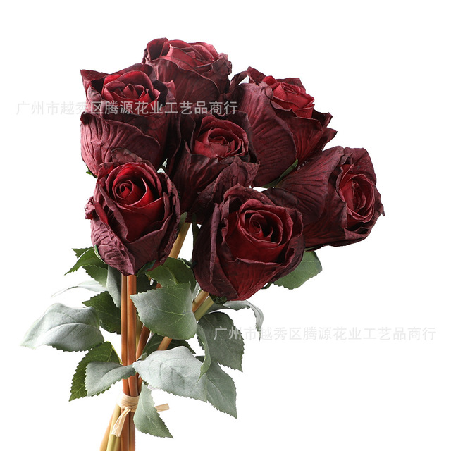Róża jedwabna - 7 sztuk, bukiet sztucznych kwiatów do dekoracji na przyjęcia, ogrodowe akcesoria świąteczne i walentynkowe - Wianko - 8