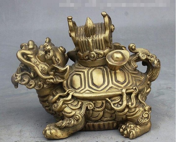 Posąg mapa bogactwa smok żółw żółw mosiądz chiński FengShui - finalna wersja - Wianko - 1