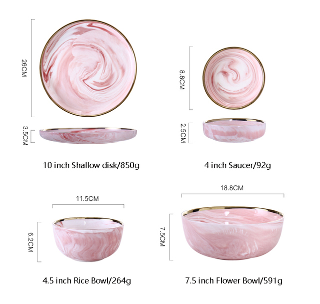 Różowe talerze marmurowe ceramiczne, głęboka miska zastawa stołowa - Wianko - 19