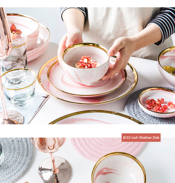 Różowe talerze marmurowe ceramiczne, głęboka miska zastawa stołowa - Wianko - 27
