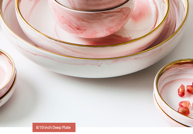 Różowe talerze marmurowe ceramiczne, głęboka miska zastawa stołowa - Wianko - 24