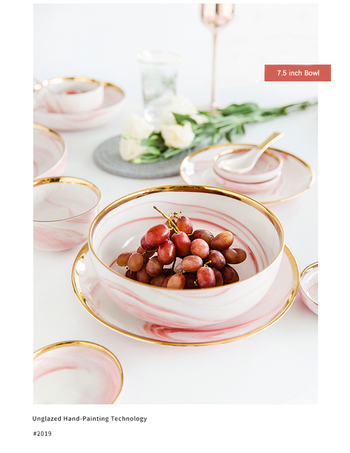 Różowe talerze marmurowe ceramiczne, głęboka miska zastawa stołowa - Wianko - 26