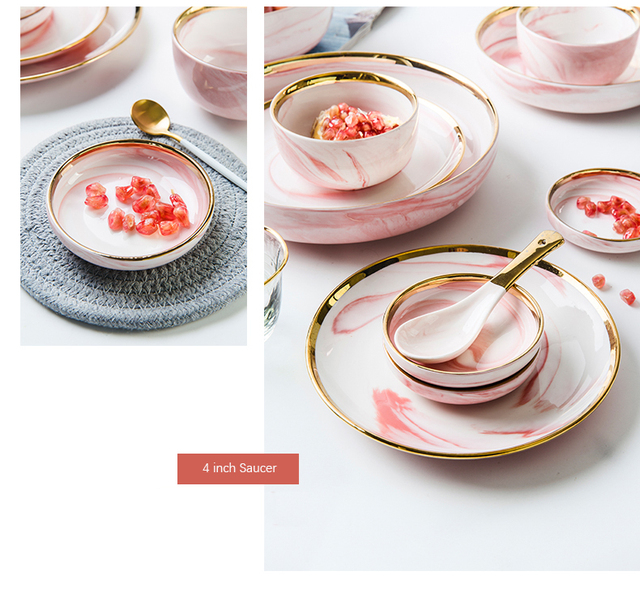 Różowe talerze marmurowe ceramiczne, głęboka miska zastawa stołowa - Wianko - 30