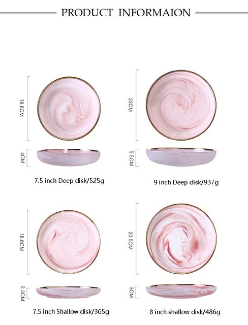 Różowe talerze marmurowe ceramiczne, głęboka miska zastawa stołowa - Wianko - 18