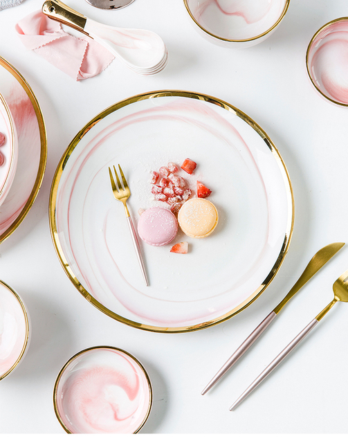 Różowe talerze marmurowe ceramiczne, głęboka miska zastawa stołowa - Wianko - 28
