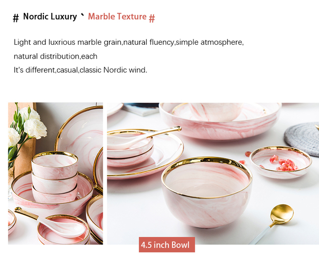 Różowe talerze marmurowe ceramiczne, głęboka miska zastawa stołowa - Wianko - 22