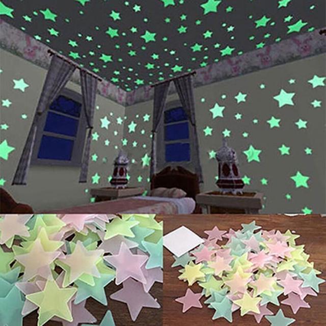 Naklejki ścienne 3D z sufitowymi gwiazdami, w ciemności świecące, 100/40 szt., śliczna dekoracja do domu - Wianko - 1