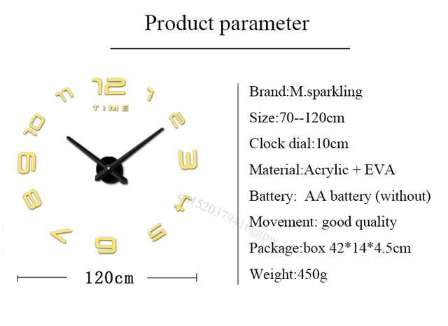 Duży zegar ścienny dekoracyjny do salonu i sypialni - samoprzylepny, elektroniczny, lustrzany, kreatywna dekoracja domu - Wianko - 14