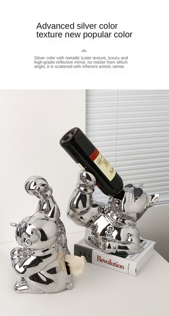 Kreatywna figurka buldoga stojąca na czerwone wino - wyświetlacz światła, drewniany dekor do salonu o wysokiej jakości - Wianko - 3