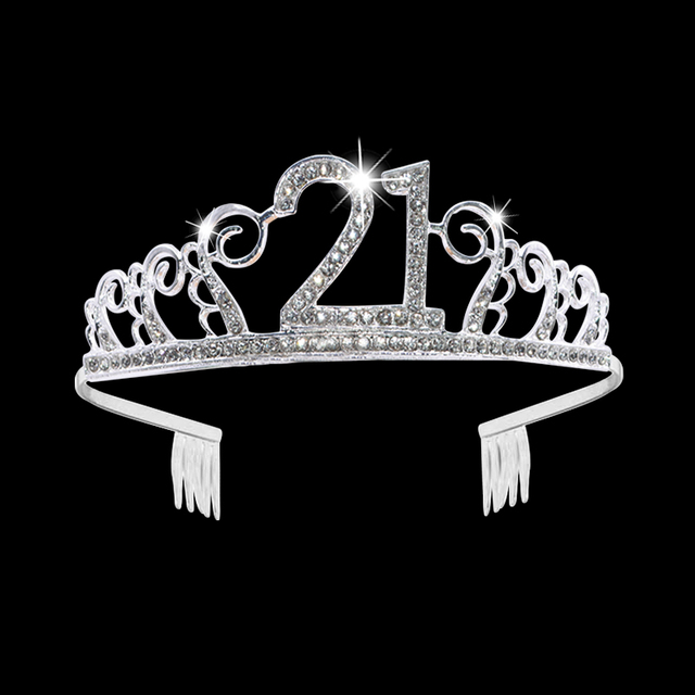 Korona Tiara Dekoracja Urodzinowa - Rhinestone Crystal Happy 18/21/30/40/50 Urodziny CPU Satynowa Szarfa - Wianko - 19