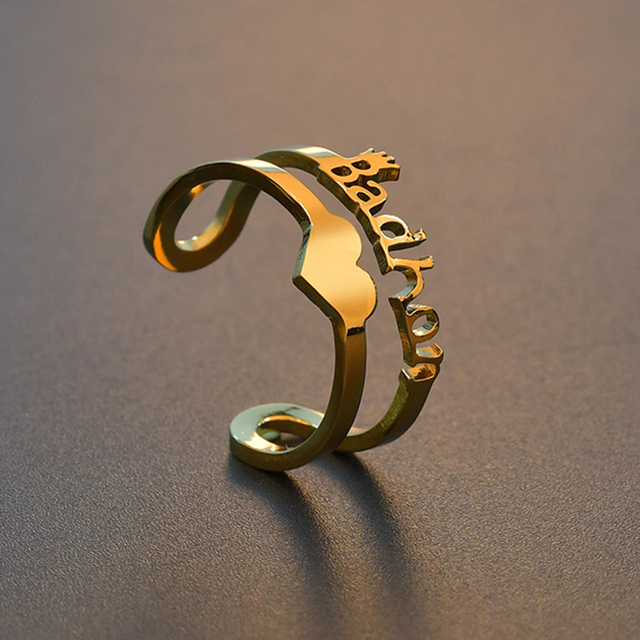 Personalizowany podwójny pierścionek z imionami - stal nierdzewna, regulowana, tabliczka znamionowa - prezent ślubny dla par - biżuteria dla pań - Wianko - 7