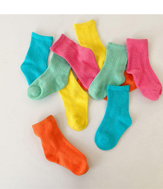 Skarpetki dziecięce bawełniane, 4 pary, krótkie, siatkowe, kolorowe, dla maluchów - Wianko - 5