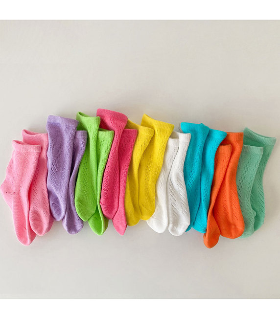 Skarpetki dziecięce bawełniane, 4 pary, krótkie, siatkowe, kolorowe, dla maluchów - Wianko - 6