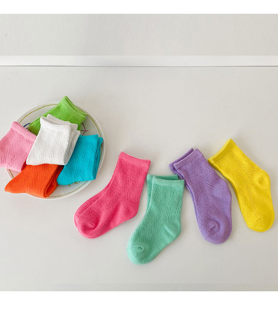 Skarpetki dziecięce bawełniane, 4 pary, krótkie, siatkowe, kolorowe, dla maluchów - Wianko - 3