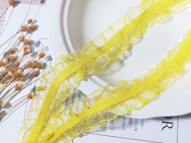 Nowa elastyczna koronkowa tkanina pomarańczowa z żółtą wstążką tiulowa gipiura - 1 jard (2.5CM) - Wianko - 7