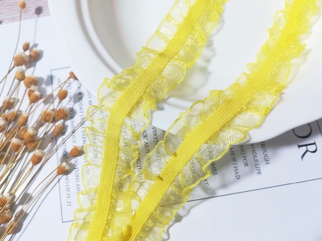 Nowa elastyczna koronkowa tkanina pomarańczowa z żółtą wstążką tiulowa gipiura - 1 jard (2.5CM) - Wianko - 9