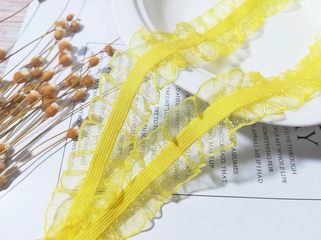 Nowa elastyczna koronkowa tkanina pomarańczowa z żółtą wstążką tiulowa gipiura - 1 jard (2.5CM) - Wianko - 8