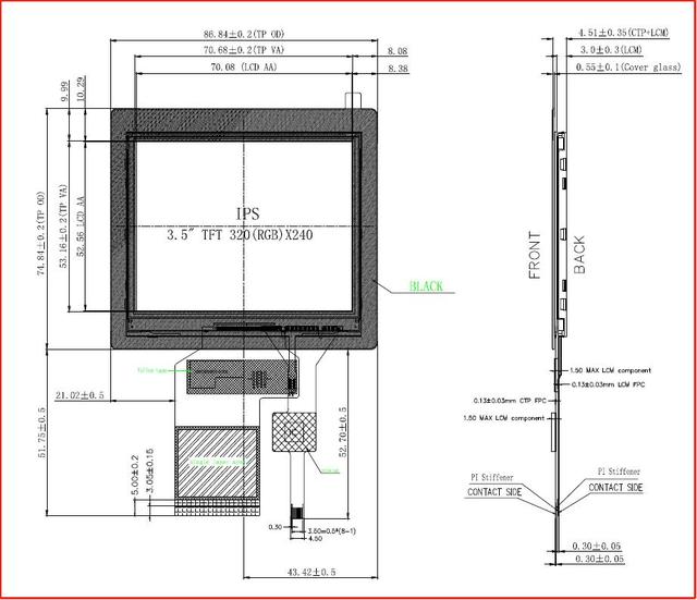 Ekrany LCD i panele do tabletów: 3.5 calowy wyświetlacz TFT LCD IPS 320*240, jasny, pojemnościowy panel dotykowy, szeroki zakres temperatury, LQ035NC111 - 100% kompatybilny - Wianko - 18