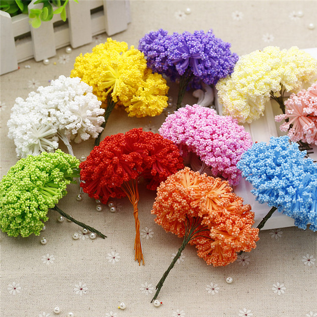 Mini pręcik 3 cm - 12 szt./pęczek - ręcznie robione sztuczne kwiaty ślubne i dekoracyjne DIY - Wianko - 1