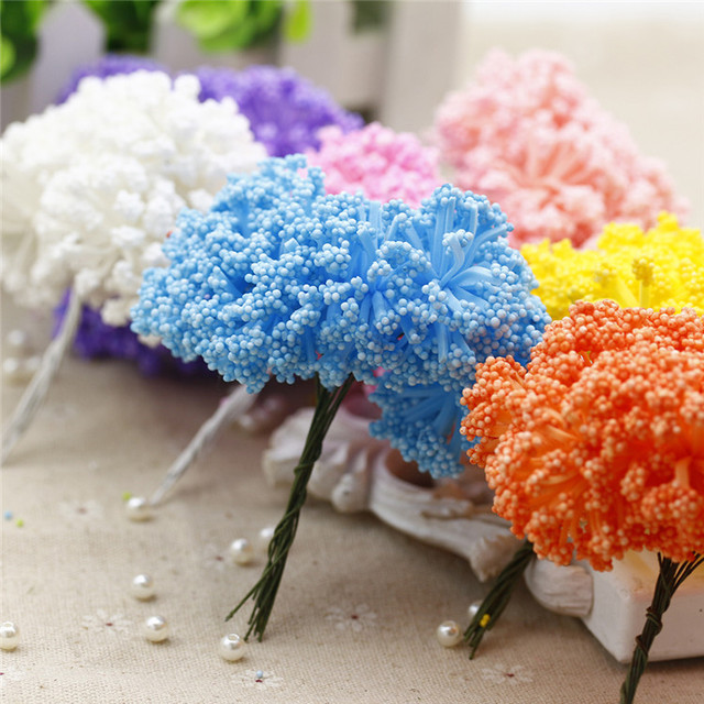 Mini pręcik 3 cm - 12 szt./pęczek - ręcznie robione sztuczne kwiaty ślubne i dekoracyjne DIY - Wianko - 2