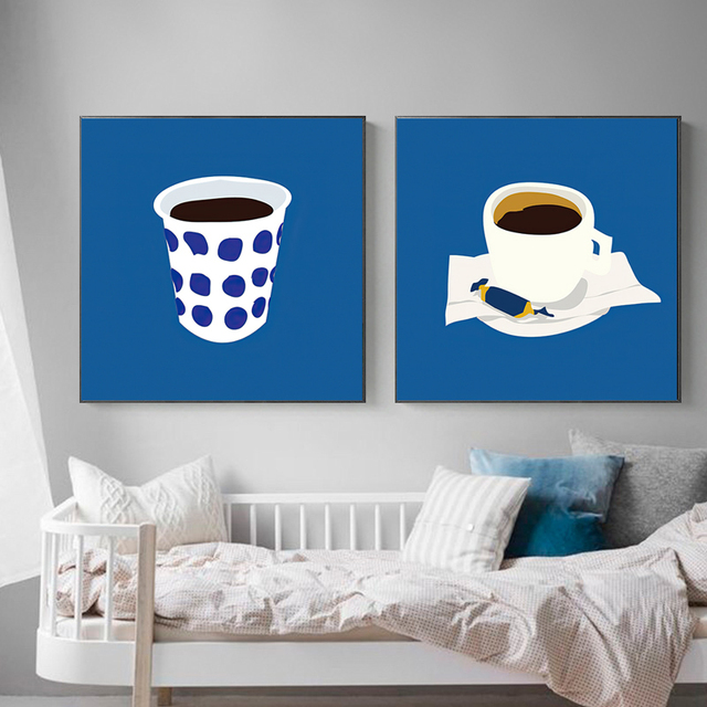 Nowoczesny obraz ściany na płótnie Nordic Coffee - niebieski i biały - Wianko - 4