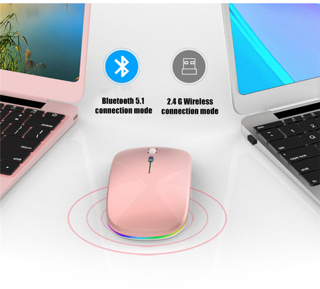 Mysz bezprzewodowa akumulator RGB Bluetooth 2.4G cicha mysz do laptopa do gier Gamer ładowalna mysz do komputera podświetlany diodami LED myszyMysz bezprzewodowa do gier z podświetlanymi diodami LED, akumulatorem i łącznością Bluetooth - Wianko - 4