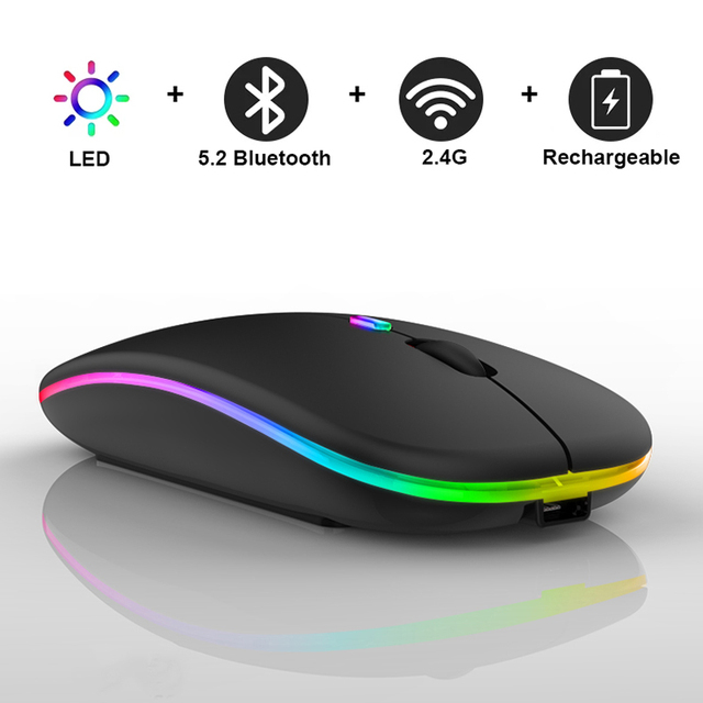 Mysz bezprzewodowa akumulator RGB Bluetooth 2.4G cicha mysz do laptopa do gier Gamer ładowalna mysz do komputera podświetlany diodami LED myszyMysz bezprzewodowa do gier z podświetlanymi diodami LED, akumulatorem i łącznością Bluetooth - Wianko - 1