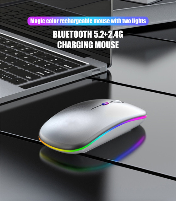 Mysz bezprzewodowa akumulator RGB Bluetooth 2.4G cicha mysz do laptopa do gier Gamer ładowalna mysz do komputera podświetlany diodami LED myszyMysz bezprzewodowa do gier z podświetlanymi diodami LED, akumulatorem i łącznością Bluetooth - Wianko - 2