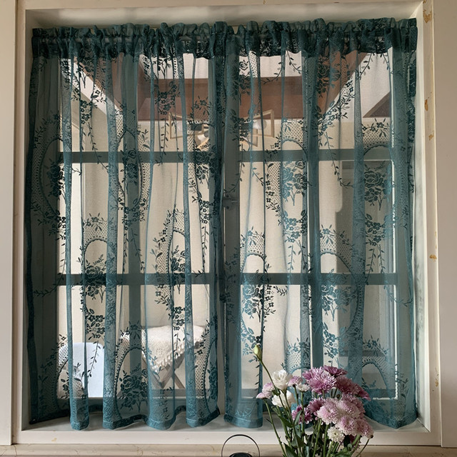 Zielona francuska rokoko zasłona kuchenna na okno do sypialni z moskitierą i drzwiami działowymi - wiejski styl - Wianko - 6