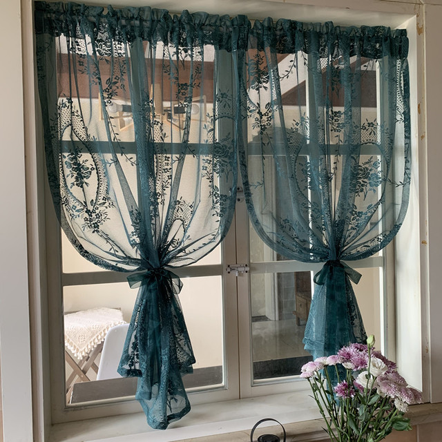 Zielona francuska rokoko zasłona kuchenna na okno do sypialni z moskitierą i drzwiami działowymi - wiejski styl - Wianko - 1