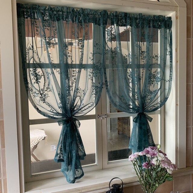Zielona francuska rokoko zasłona kuchenna na okno do sypialni z moskitierą i drzwiami działowymi - wiejski styl - Wianko - 2