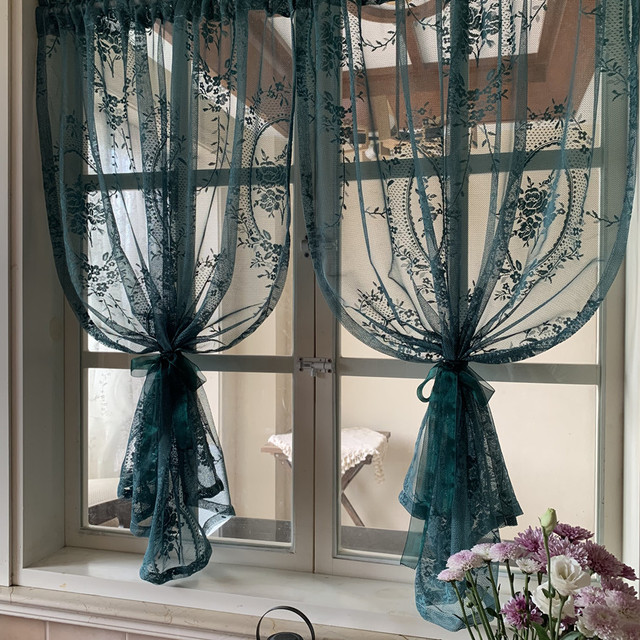 Zielona francuska rokoko zasłona kuchenna na okno do sypialni z moskitierą i drzwiami działowymi - wiejski styl - Wianko - 4