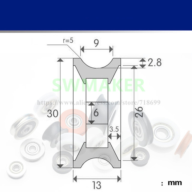 6*30*13mm Koło pasowe z tworzywa sztucznego, koło prowadzące, M6 gwint, POM wyciszenie - Wianko - 3