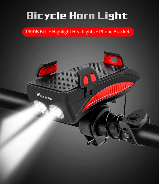 Wielofunkcyjne światło rowerowe WEST BIKING 4 w 1: 400 lumenów, latarka rowerowa, klakson, uchwyt telefonu i Power Bank - Wianko - 3