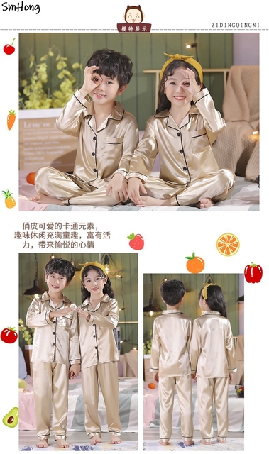 Satynowa piżama dziecięca z krótkim rękawem, dziewczęce, jedwabna, dla wieku 3-14 lat - Wianko - 33