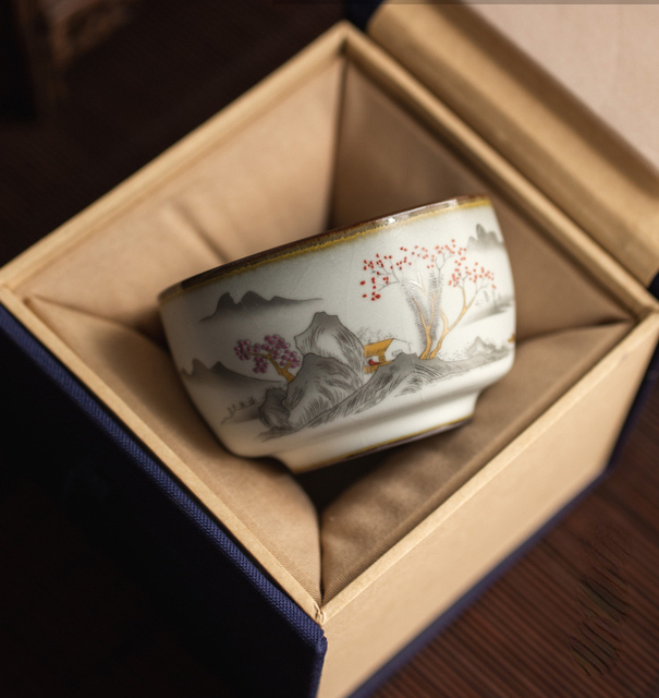 Filiżanka Kungfu ceramiczna z ręcznie malowanym kwiatem - zestaw 4 sztuki - Wianko - 2