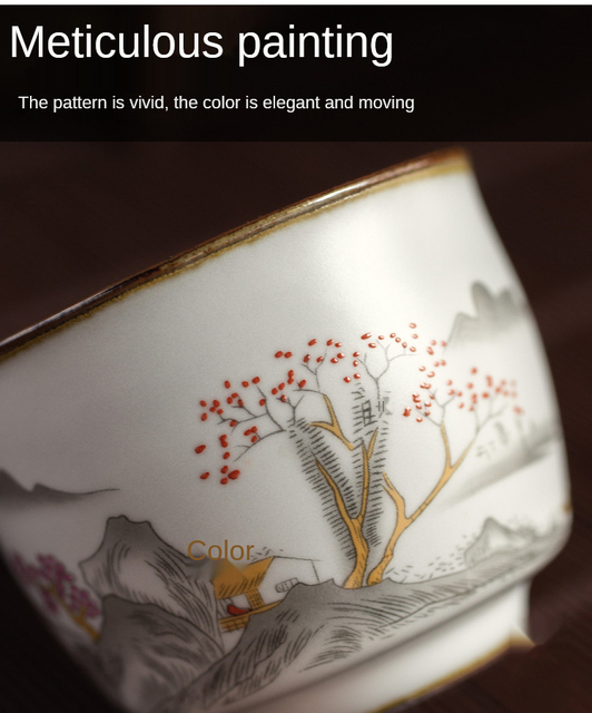 Filiżanka Kungfu ceramiczna z ręcznie malowanym kwiatem - zestaw 4 sztuki - Wianko - 5