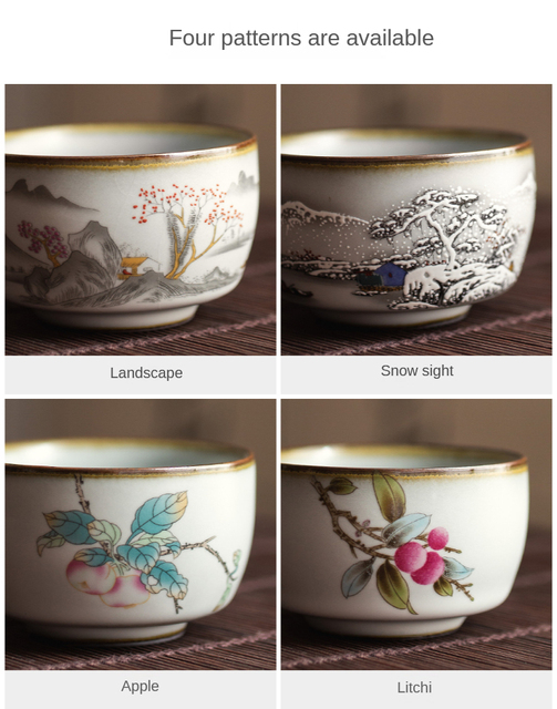 Filiżanka Kungfu ceramiczna z ręcznie malowanym kwiatem - zestaw 4 sztuki - Wianko - 4