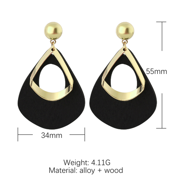 Luksusowe proste okrągłe kolczyki koreańskie złote drewniane wiszące - nowy projekt biżuterii 2020 - Wianko - 1