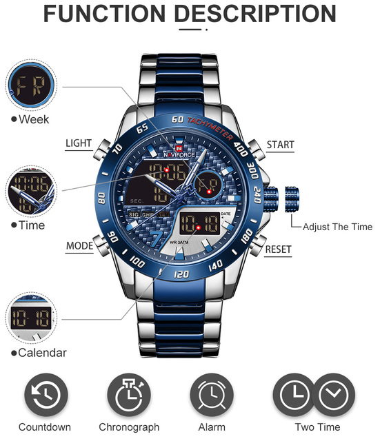 NAVIFORCE Zegarek męski luksusowy z podwójnym wyświetlaczem, analogowo-cyfrowy, relogio masculino - Wianko - 3