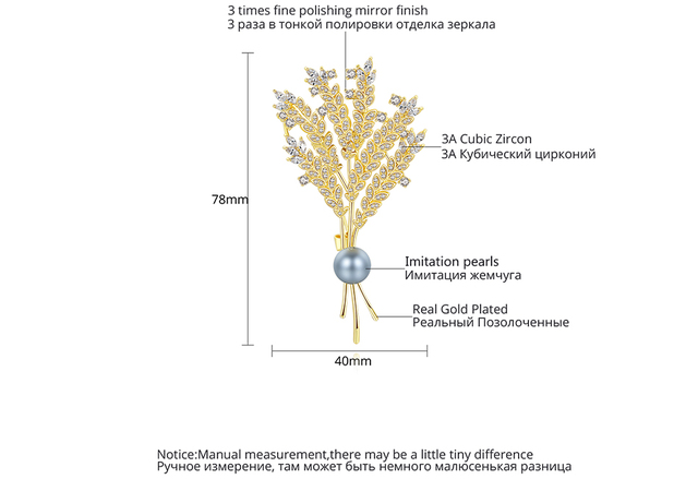 Broszka LUOTEEMI - biżuteria z cyrkoniami w formie kłosów pszenicy dla kobiet elegancka akcesoria do sukni prezenty - Wianko - 8