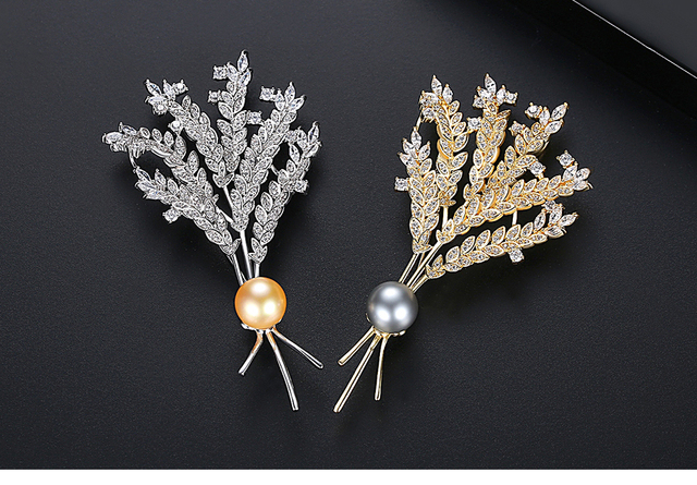 Broszka LUOTEEMI - biżuteria z cyrkoniami w formie kłosów pszenicy dla kobiet elegancka akcesoria do sukni prezenty - Wianko - 9