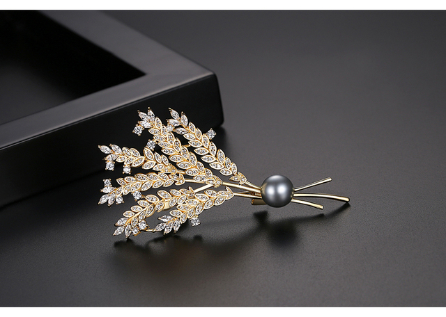 Broszka LUOTEEMI - biżuteria z cyrkoniami w formie kłosów pszenicy dla kobiet elegancka akcesoria do sukni prezenty - Wianko - 10