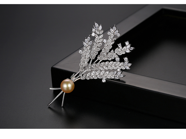 Broszka LUOTEEMI - biżuteria z cyrkoniami w formie kłosów pszenicy dla kobiet elegancka akcesoria do sukni prezenty - Wianko - 12