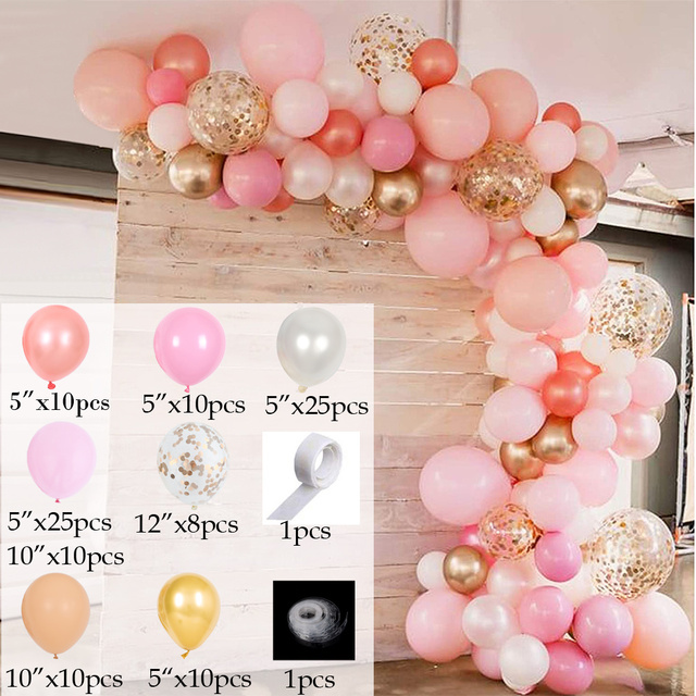 Zestaw dekoracyjny na Walentynki i ślub - 110 różowych balonów Arch z białymi i złotymi konfetti - Wianko - 2
